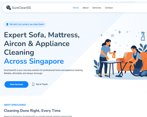 SureCleanSG custom website by LionTech Singapore