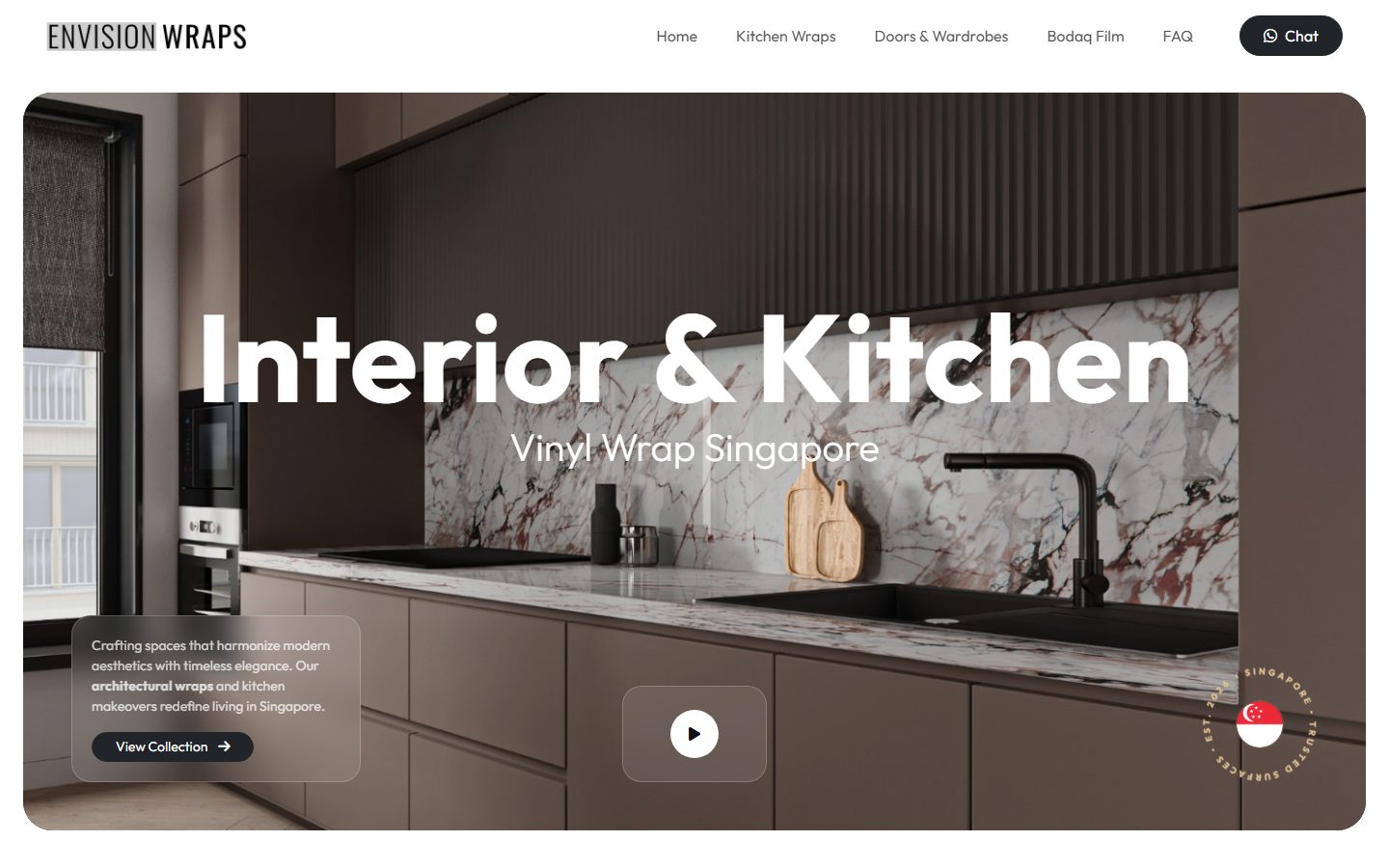 Envision Wraps website homepage showing a modern kitchen